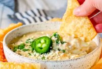 Creamy White Cheese Queso Dip for Cheeseburger Nachos