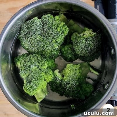 Broccoli cooking in boiling water