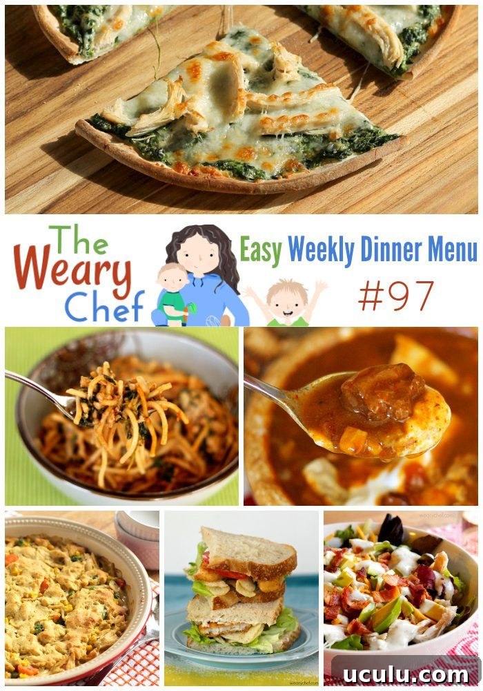 This week's menu features leftover turkey recipes, Slow Cooker Enchilada Soup, Pesto Pork Chops, and many more easy dinner ideas!