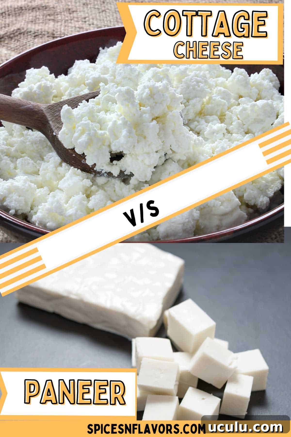 collage of cottage cheese and paneer with text on top