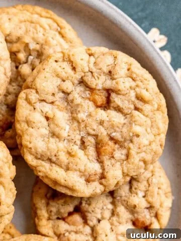 A plate of salted caramel oatmeal cookies.
