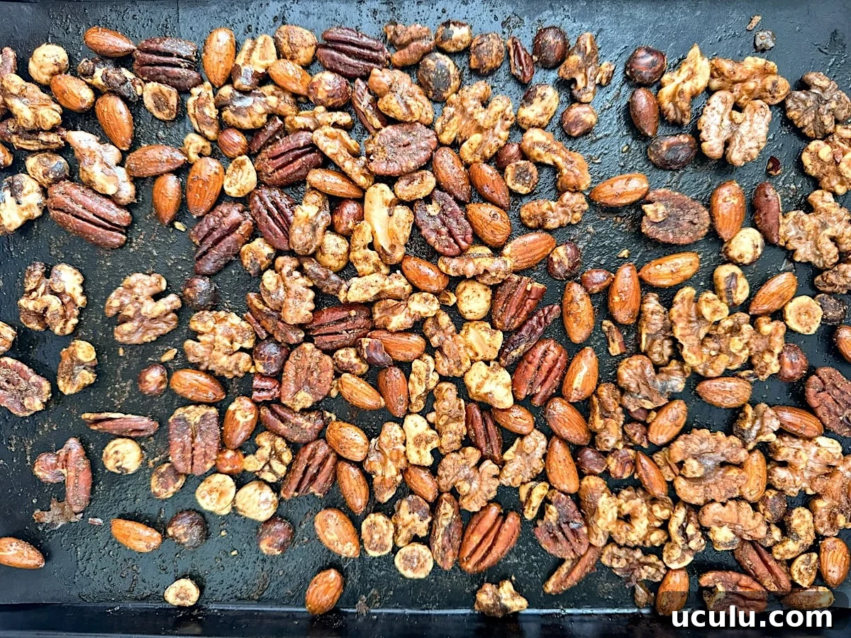 nuts after baking on lined sheet tray