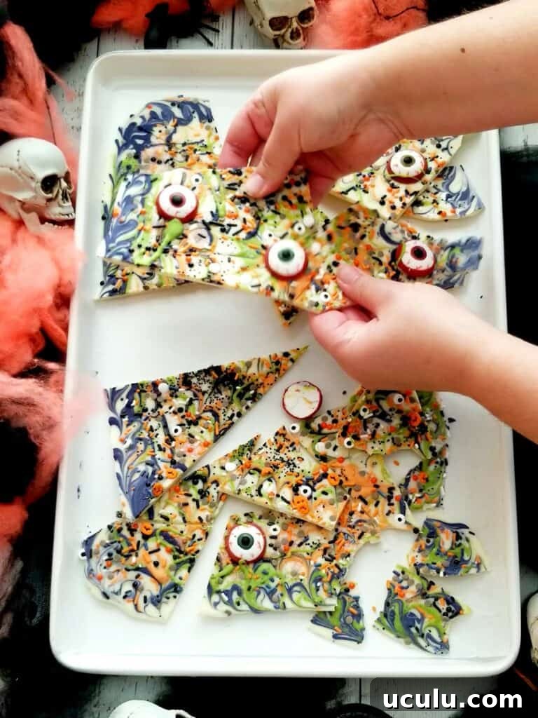 Braking the white chocolate bark