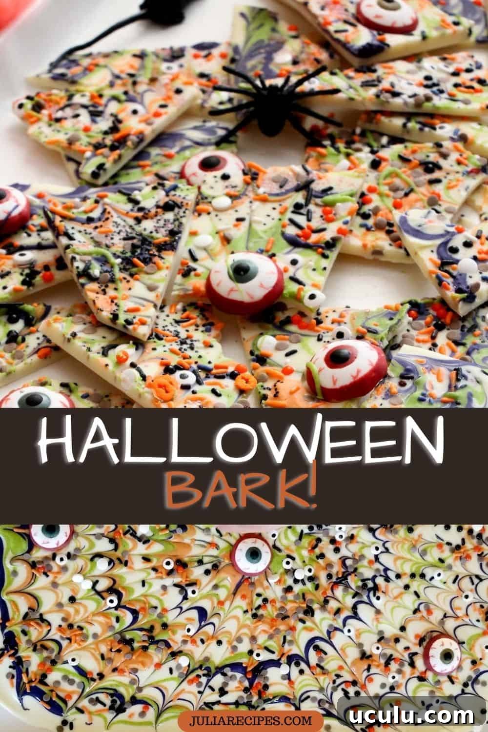 Pin for Halloween Bark with sprinkles and eye candies