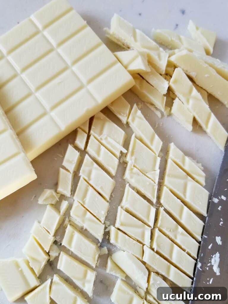 cutting white chocolate