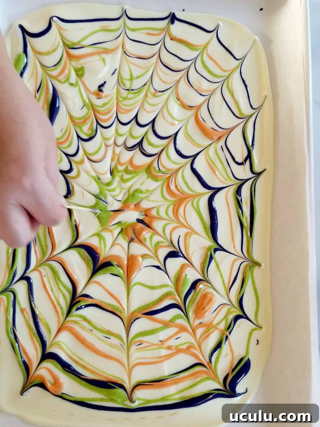 White chocolate bark spider web