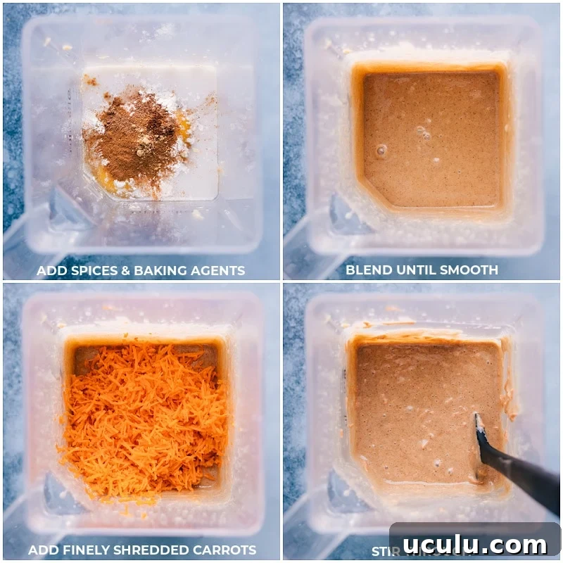 Process shots of spices and shredded carrots
