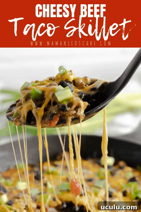 Skillet Cheesy Beef Tacos plated.