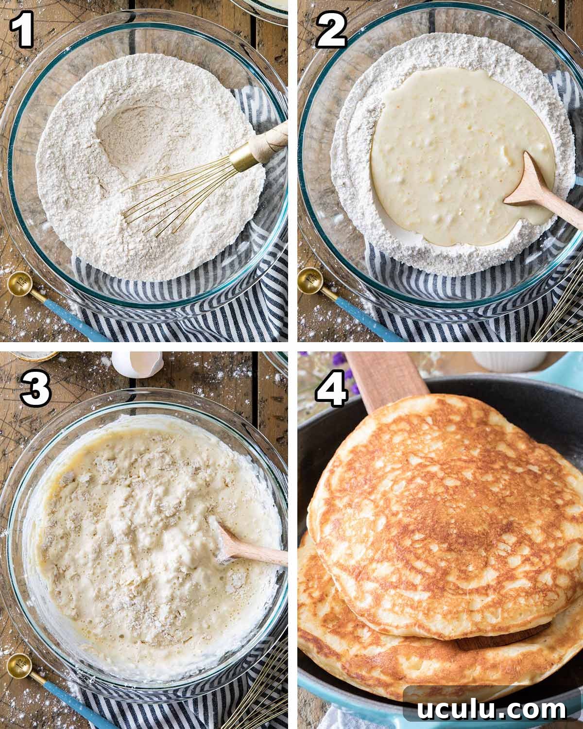 the 4 steps to making buttermilk pancakes