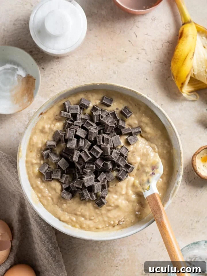 chocolate chunks added to the banana muffin batter