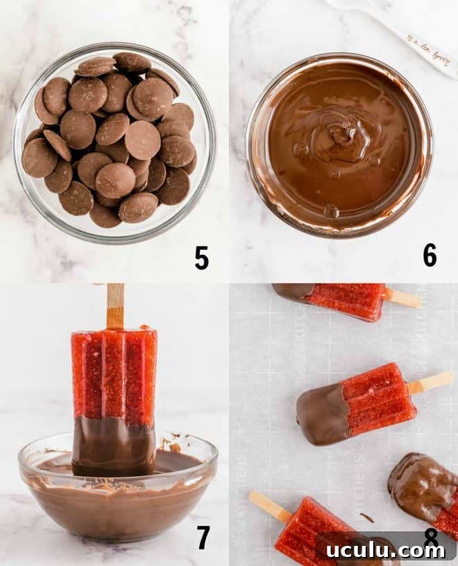 a popsicle dipped into chocolate sauce in a bowl