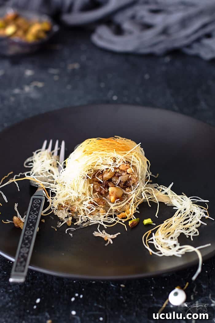 Inside the kataifi roll with nuts