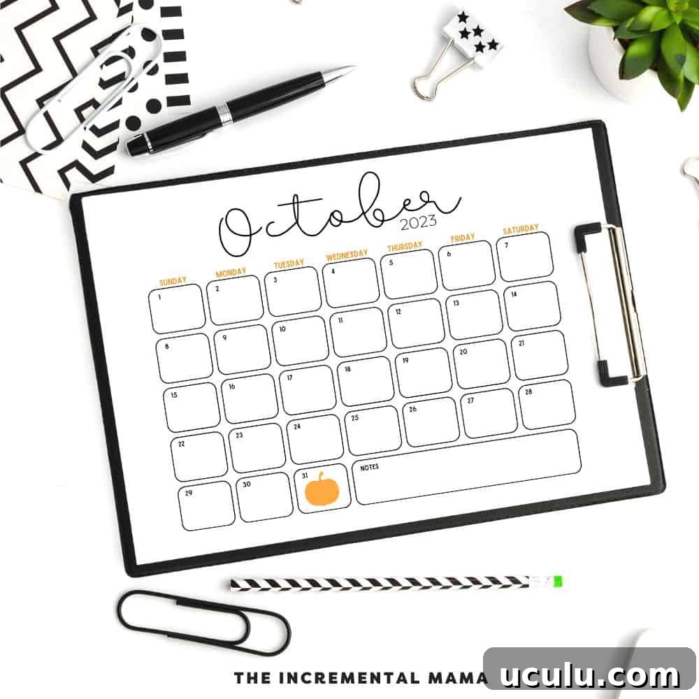 Halloween October calendar cute script