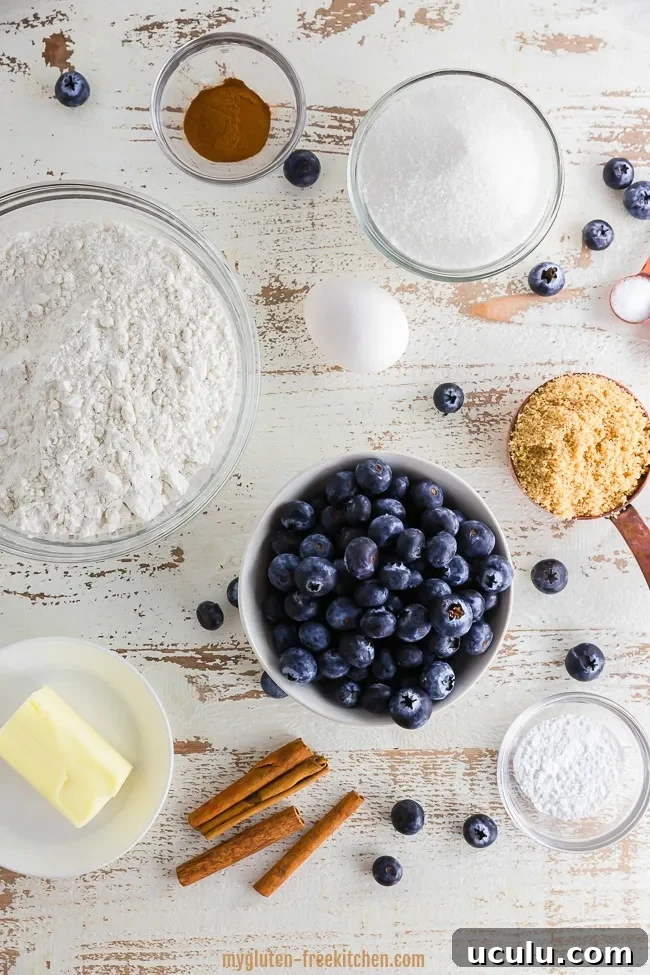 Ingredients for gluten-free Blueberry Coffee Cake
