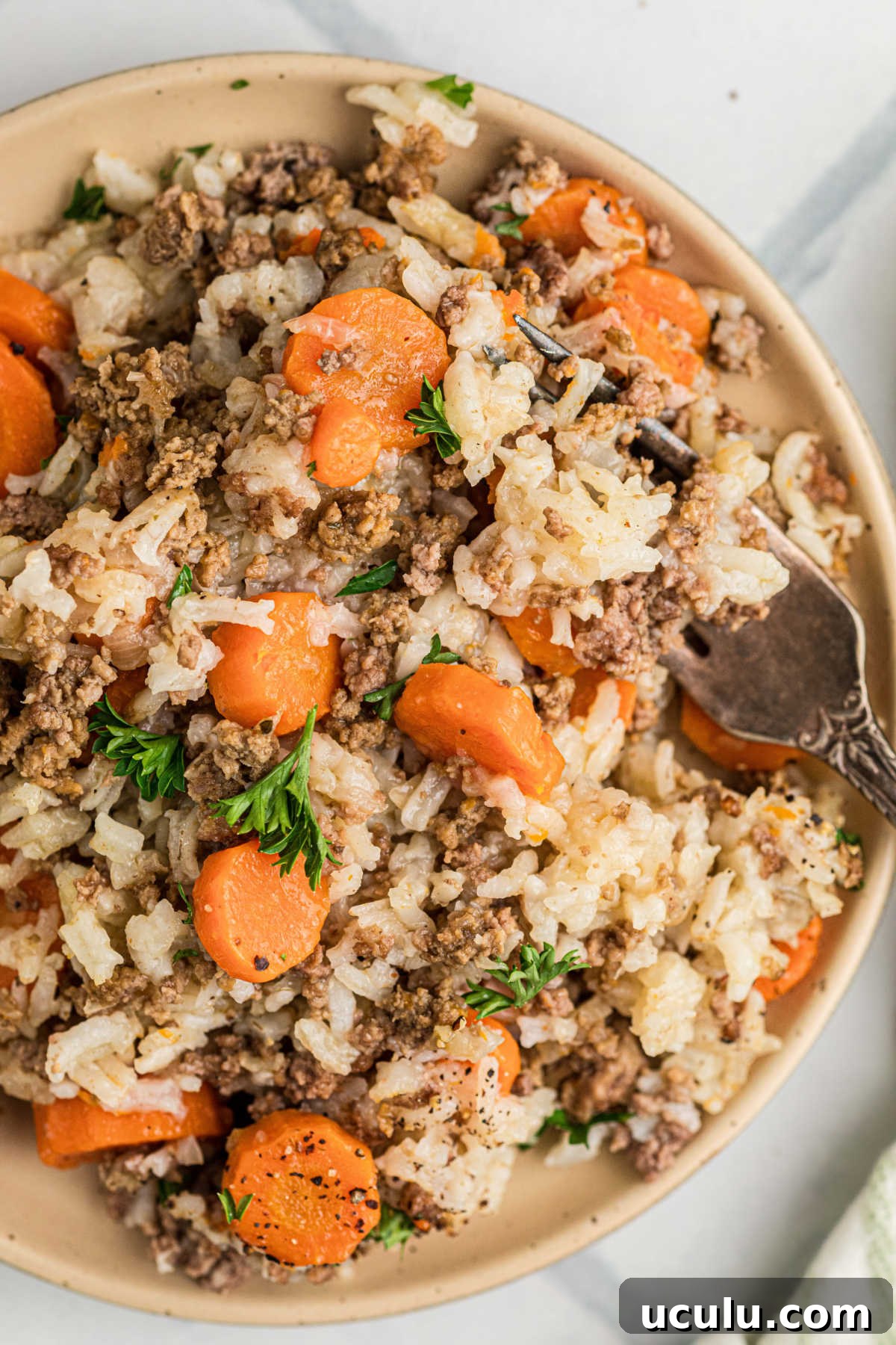 A dish with carrots and ground meat.