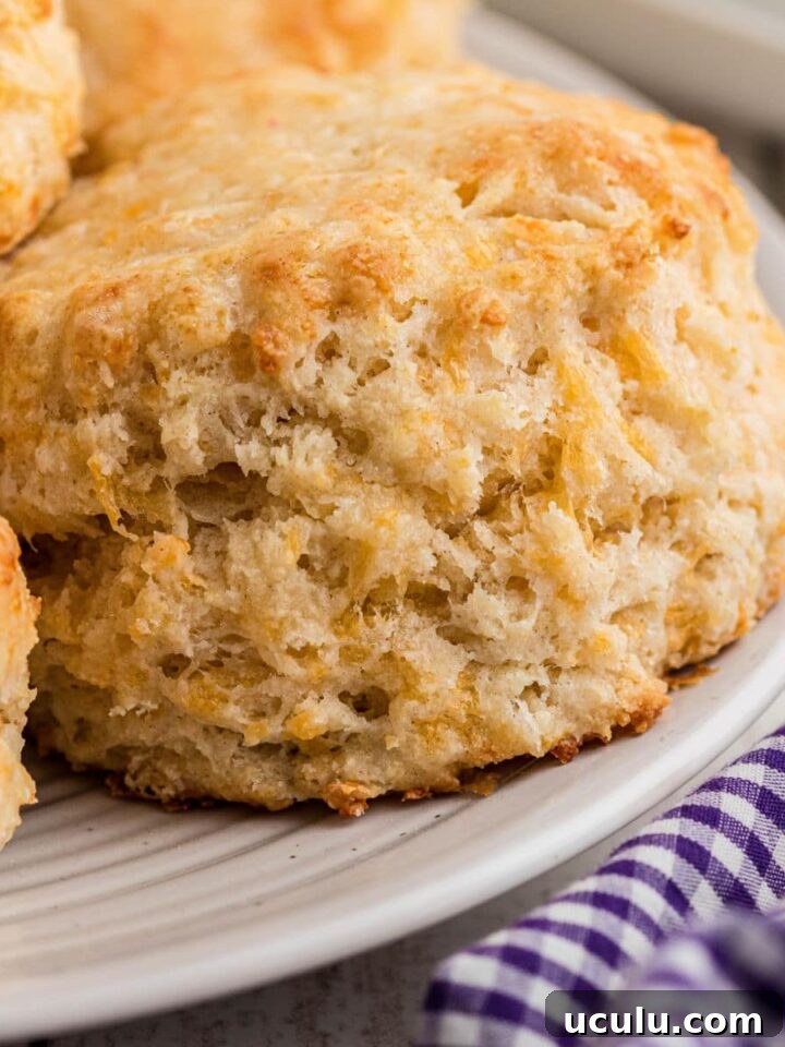 A very close up shot of a cheddar biscuit.