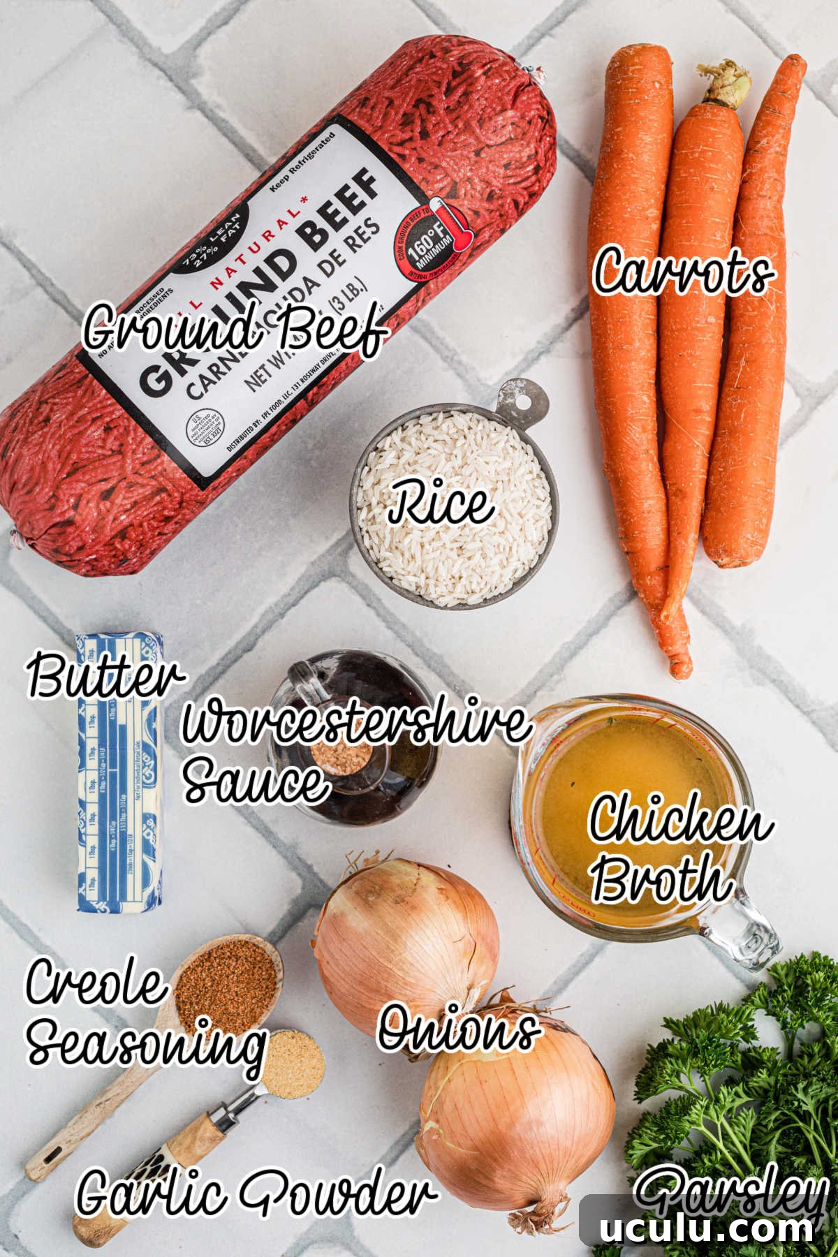 Ingredients needed to make carrots and ground meat in the slow cooker.