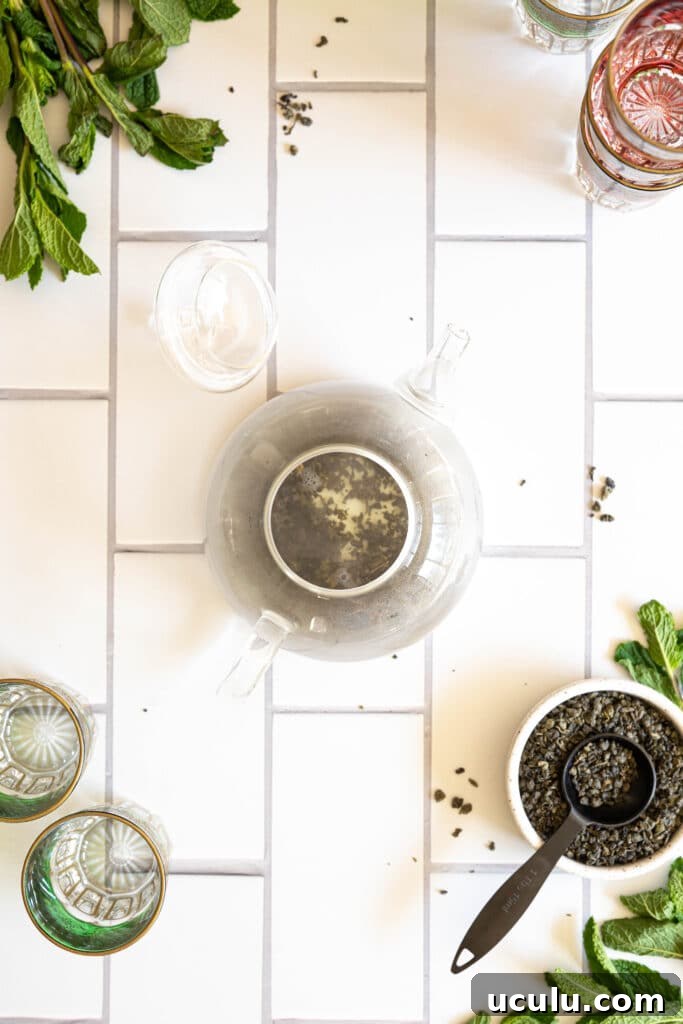 a teapot with mint tea