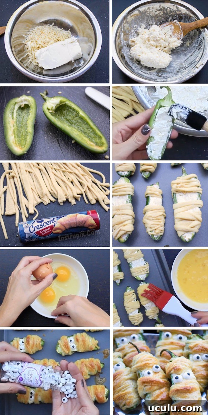 Are you throwing a Halloween party? You've got to try this easy appetizer for adults! These Jalapeno Popper Mummies are simple to make and crowd pleasing. They are an awesome addition to your Halloween table along with all of the other spooky food ideas!