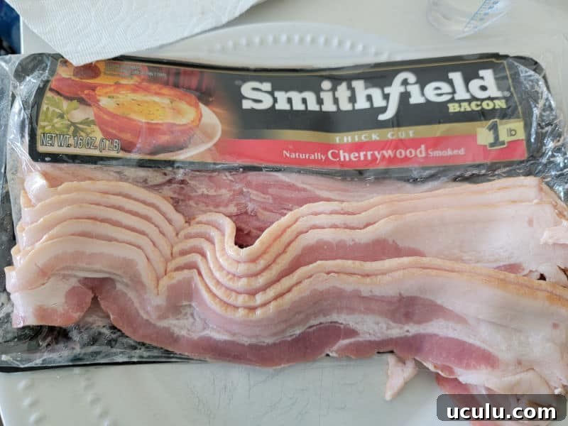Smithfield bacon package on a white plate