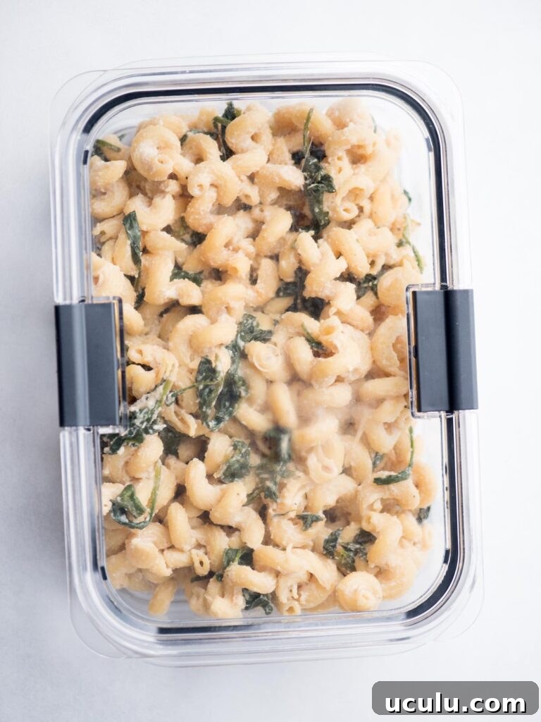 Lemon ricotta pasta in an airtight container.