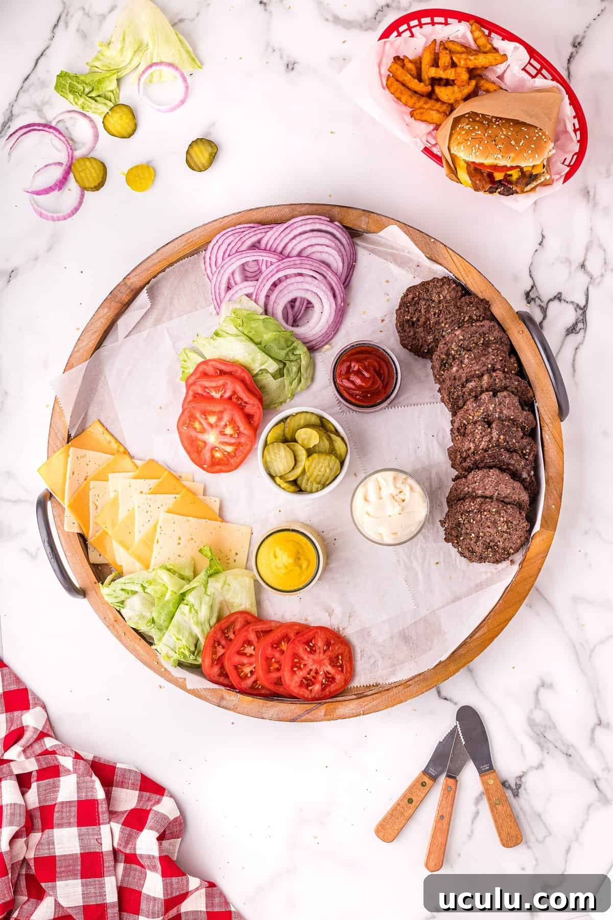 Overhead image of building hamburger board