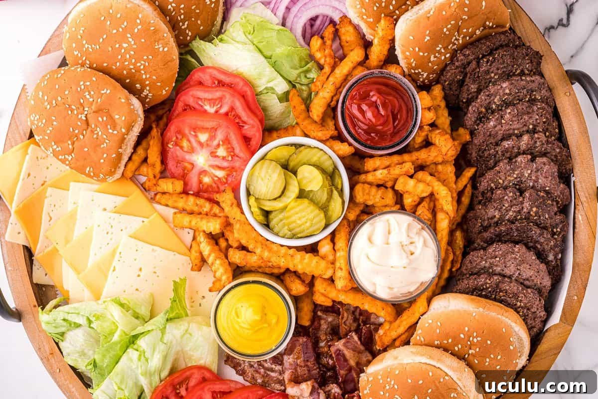 Burger Charcuterie board overhead image