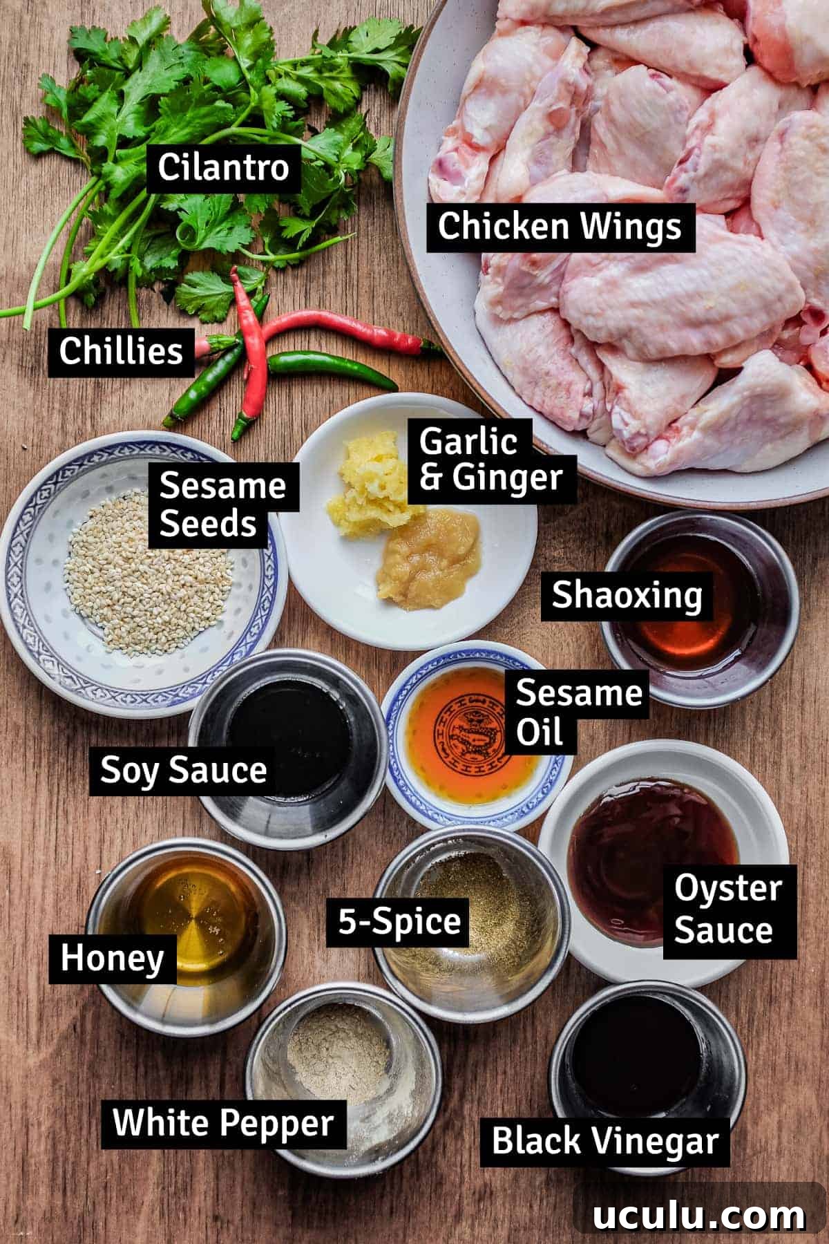 The ingredients for Sticky Baked Chinese Chicken Wings