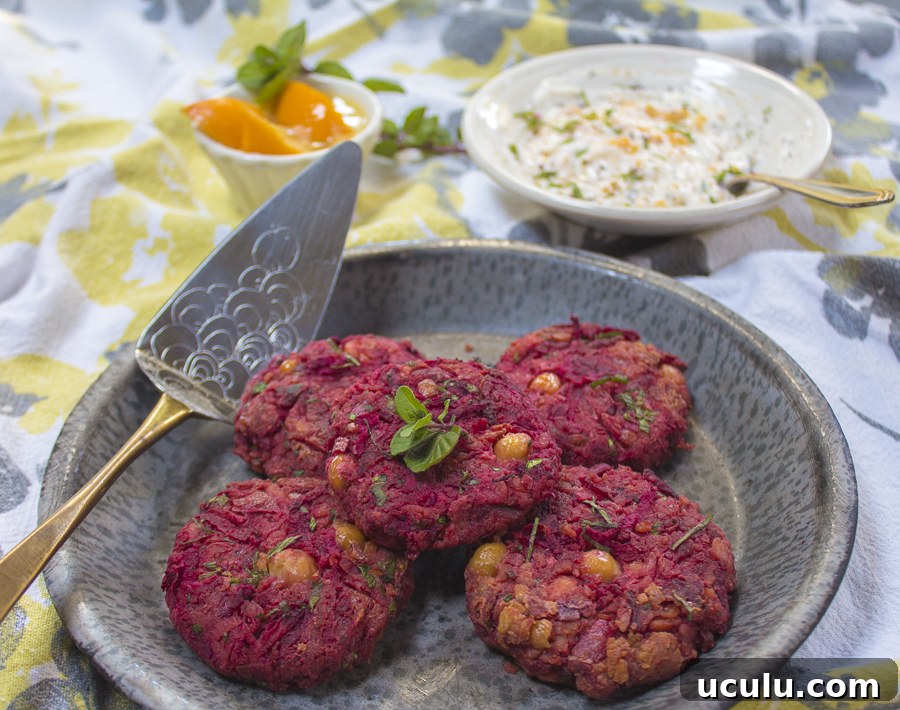 Beet and Chickpea Cakes with Mint and Lemon Zest