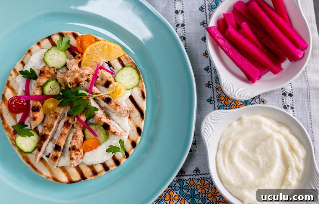 Grilled Lebanese Chicken with Garlic Sauce and Pickled Turnips