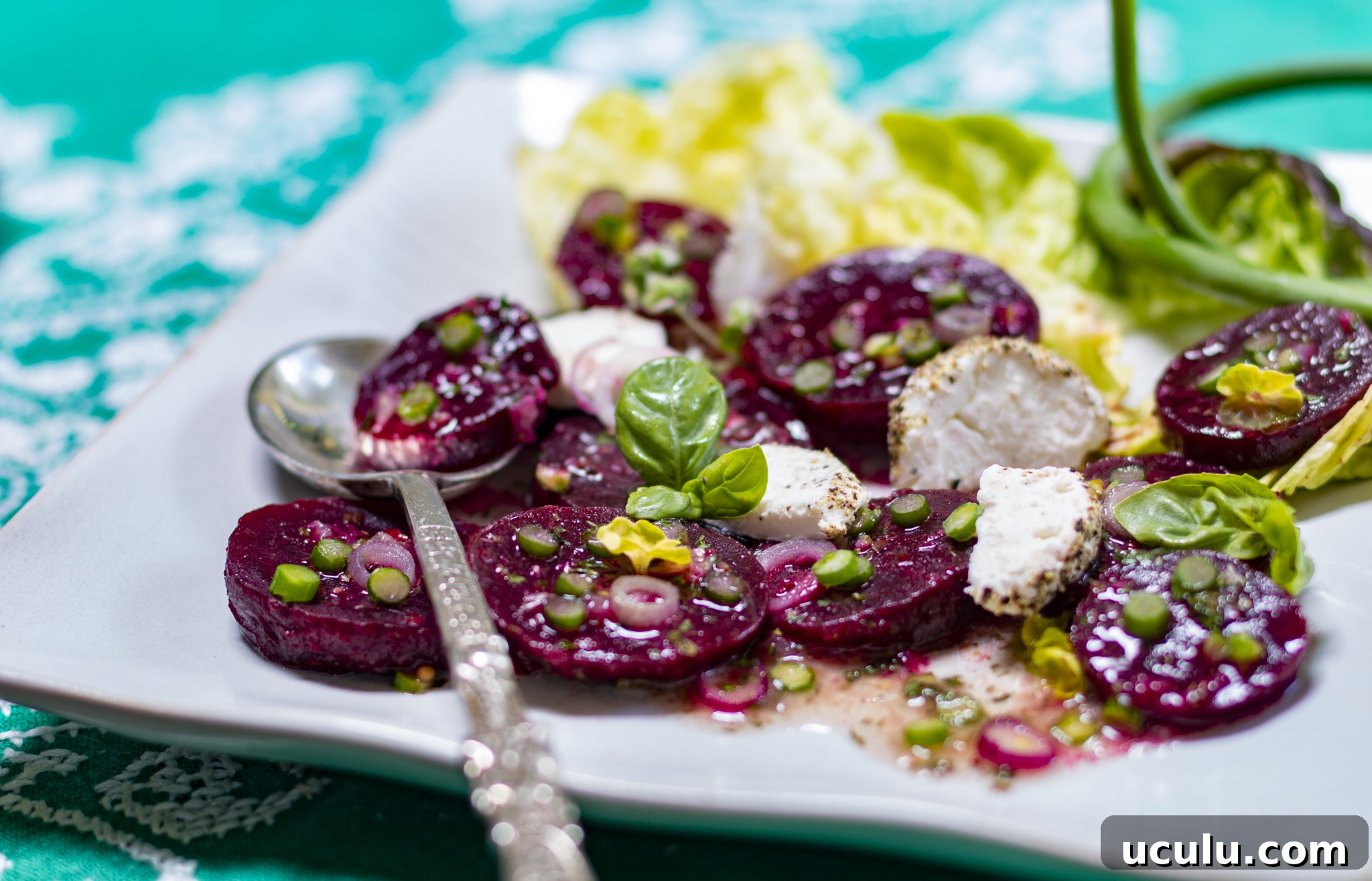 steamed baby beets with with Garlic Scape Vinaigrette