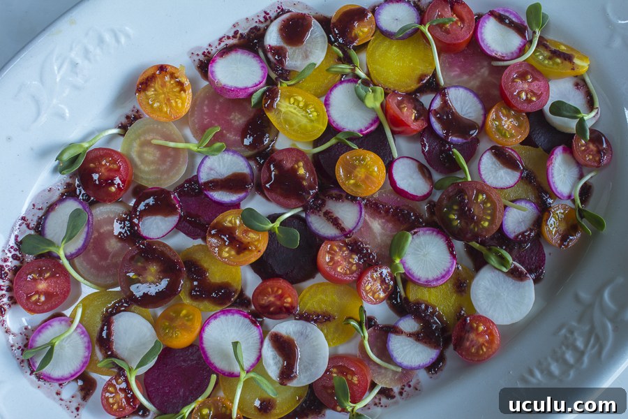 Beet, Tomato and Radish Salad ~ Beet Green Vinaigrette