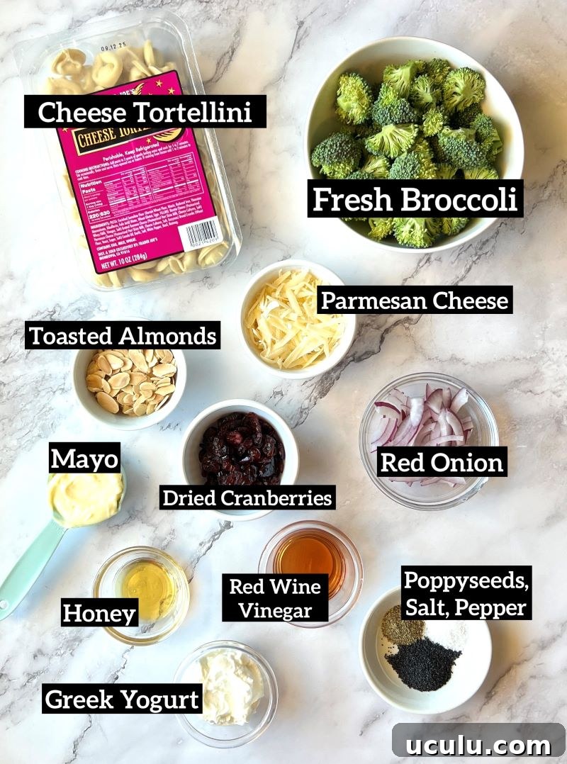 Ingredients for tortellini pasta salad
