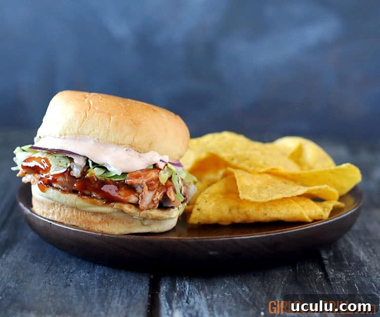 pulled chicken with bbq sauce on potato roll with shredded lettuce with a side of tortilla chips