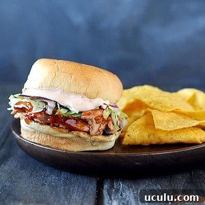 pulled chicken with bbq sauce on potato roll with shredded lettuce with a side of tortilla chips