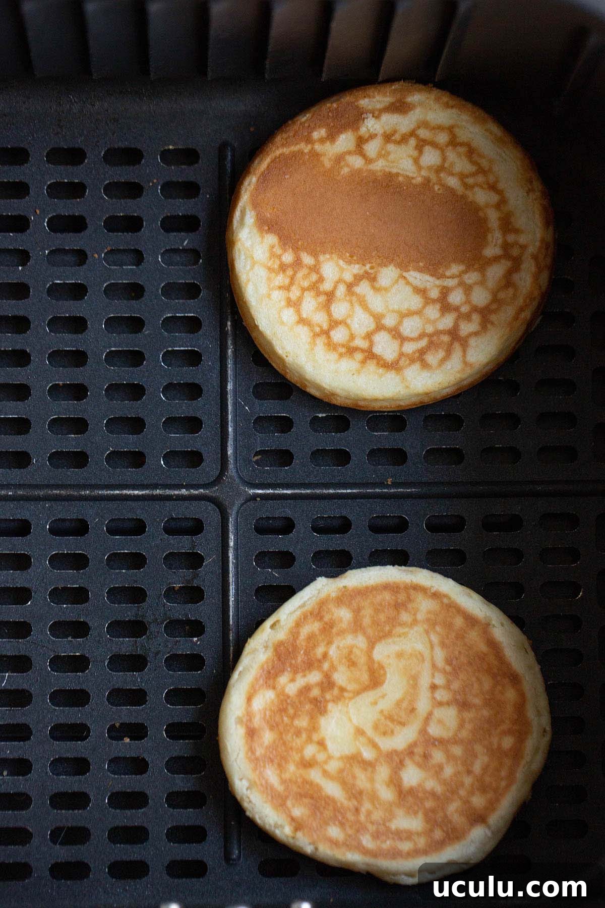 Cooked griddle cakes in air fryer.