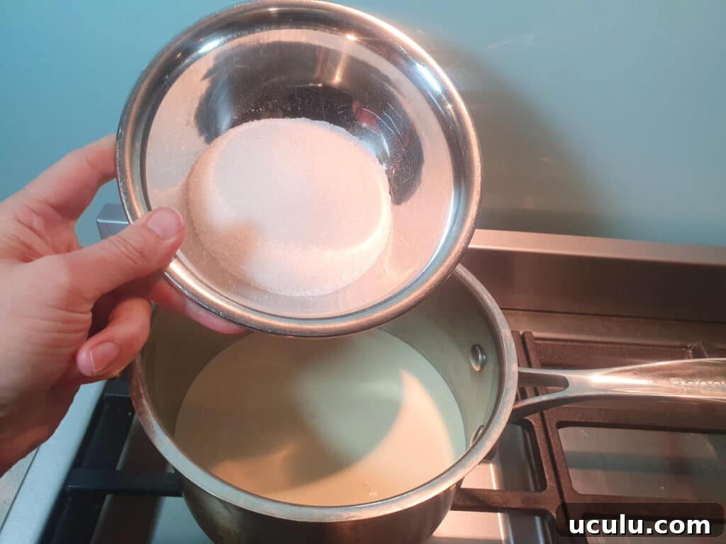 adding sugar to pot