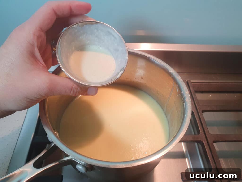 adding tapioca slurry to pot