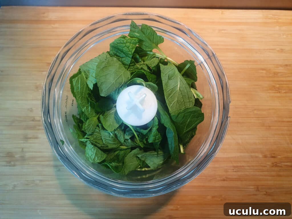 Mint in chopping bowl