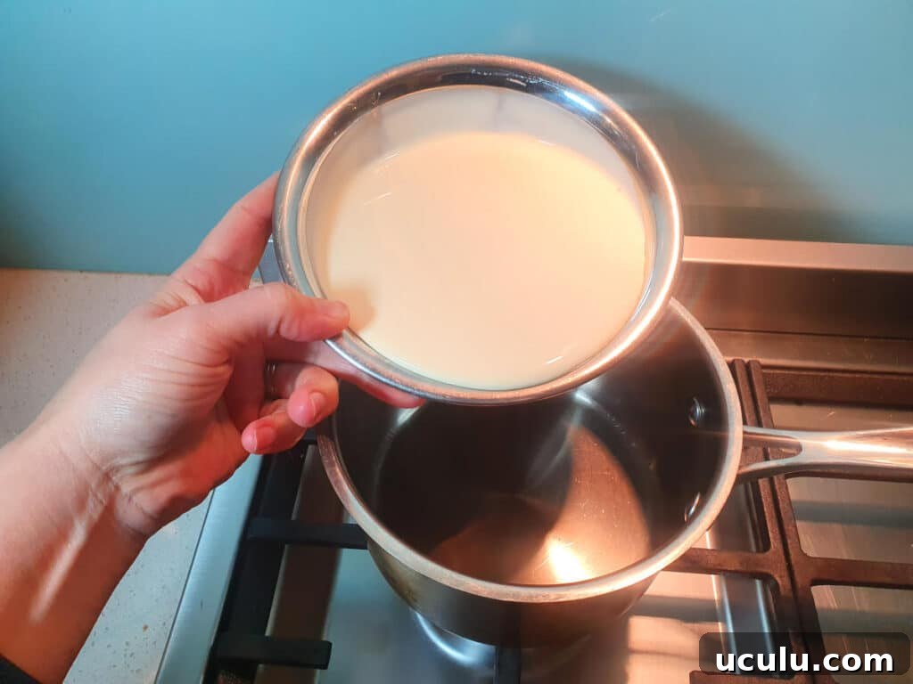 Adding cream to pot