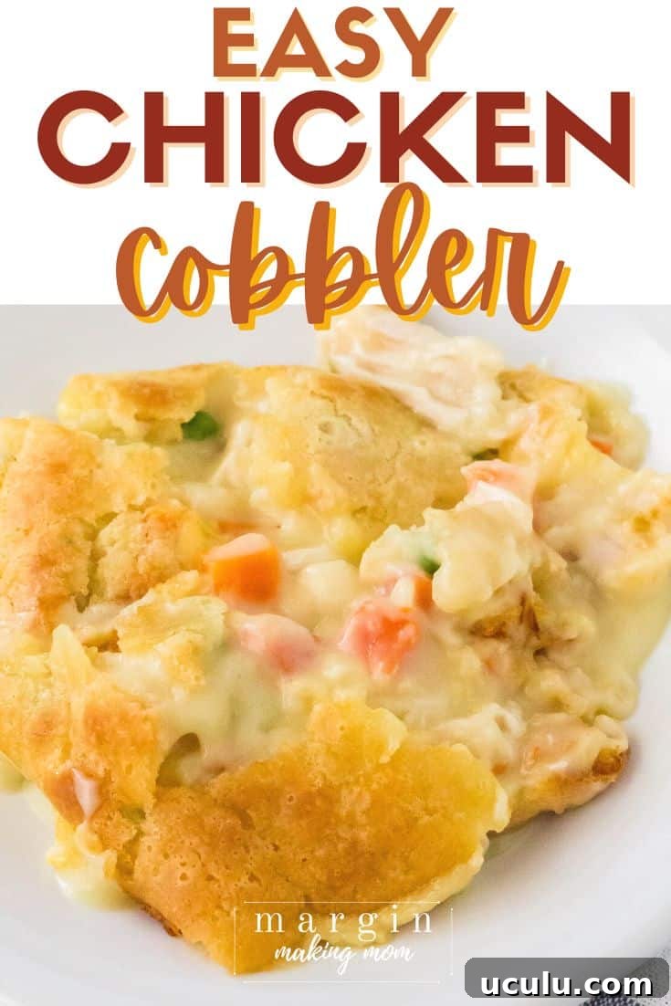 close-up view of a helping of chicken cobbler served on a white plate