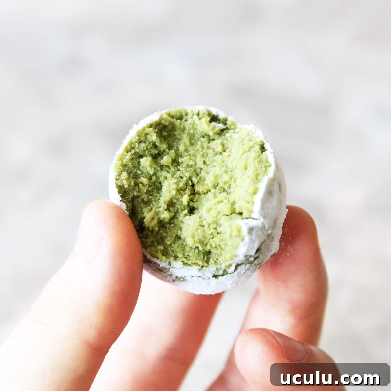 matcha chickpea snowball cookies
