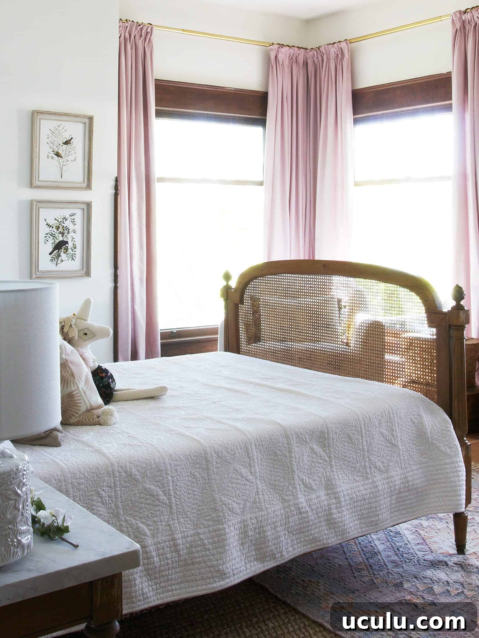 Pink Ikea Curtains with Pleats in Little Girl's Bedroom
