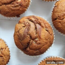 Overhead shot of gluten free banana nutella muffins.