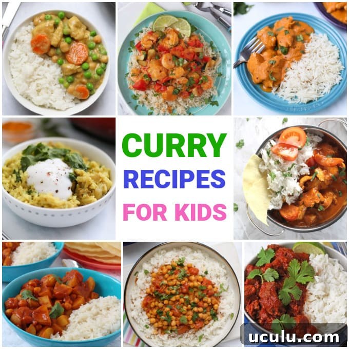 A collage of photos showing different quick and easy curry dishes.