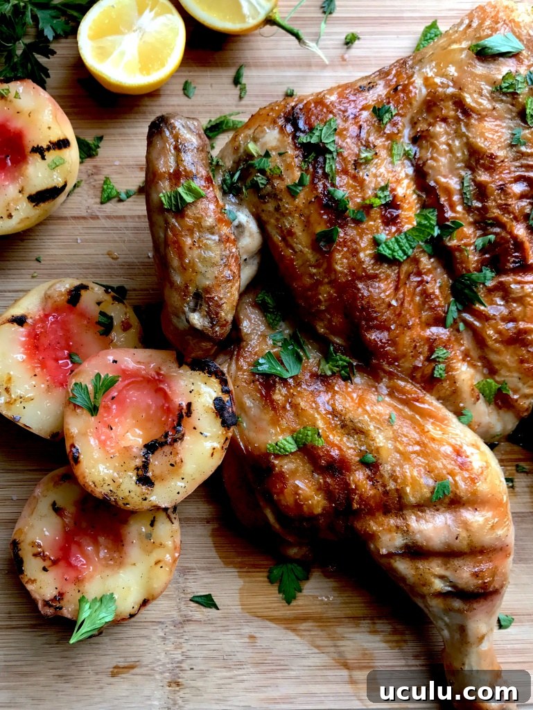 grilled chicken under a brick