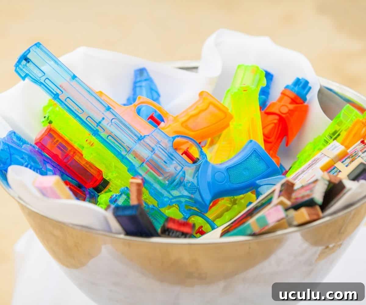 Colorful water guns.