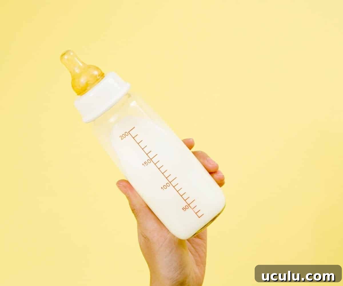Baby bottle with milk.