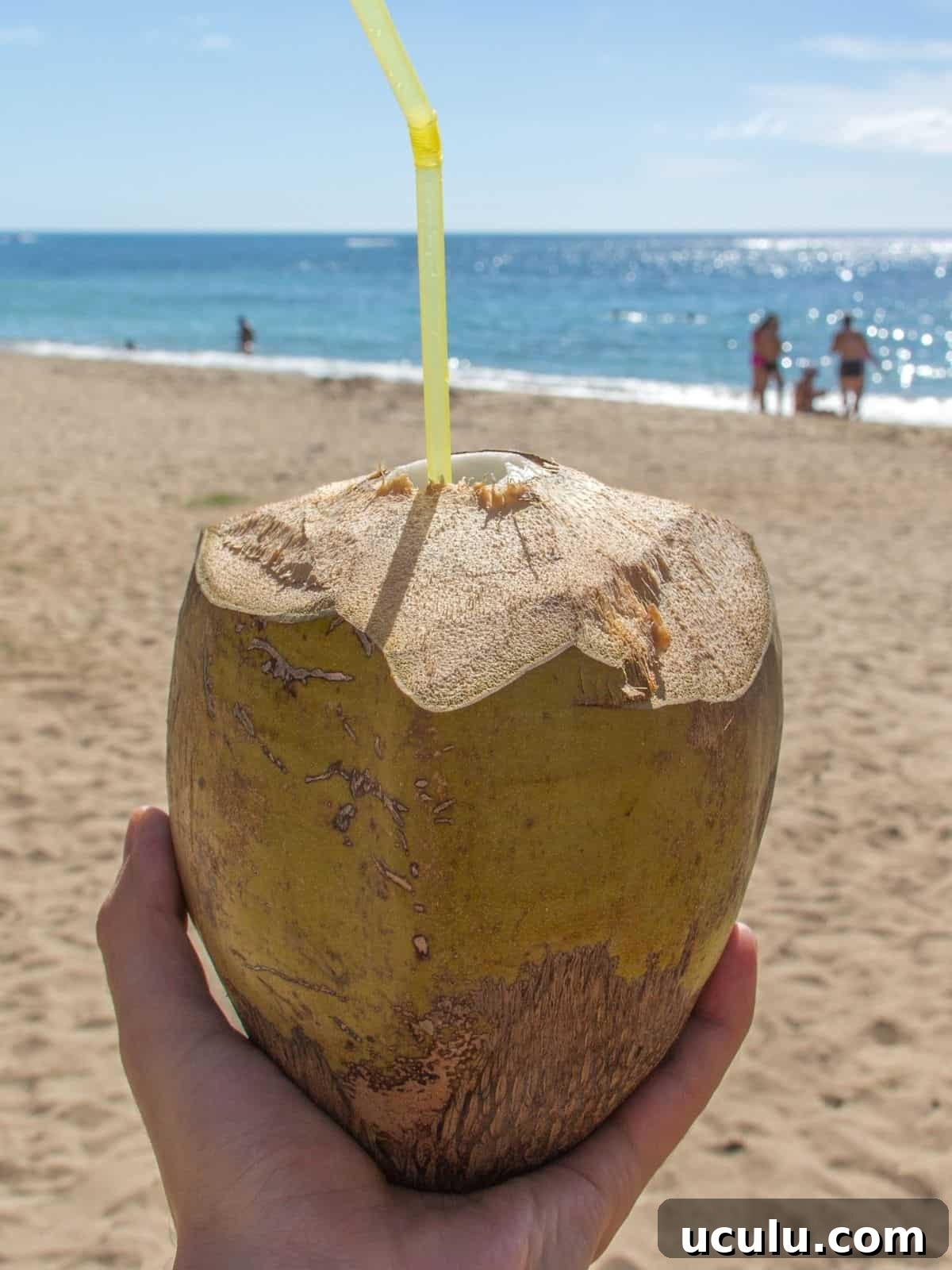 Coconut with a straw.