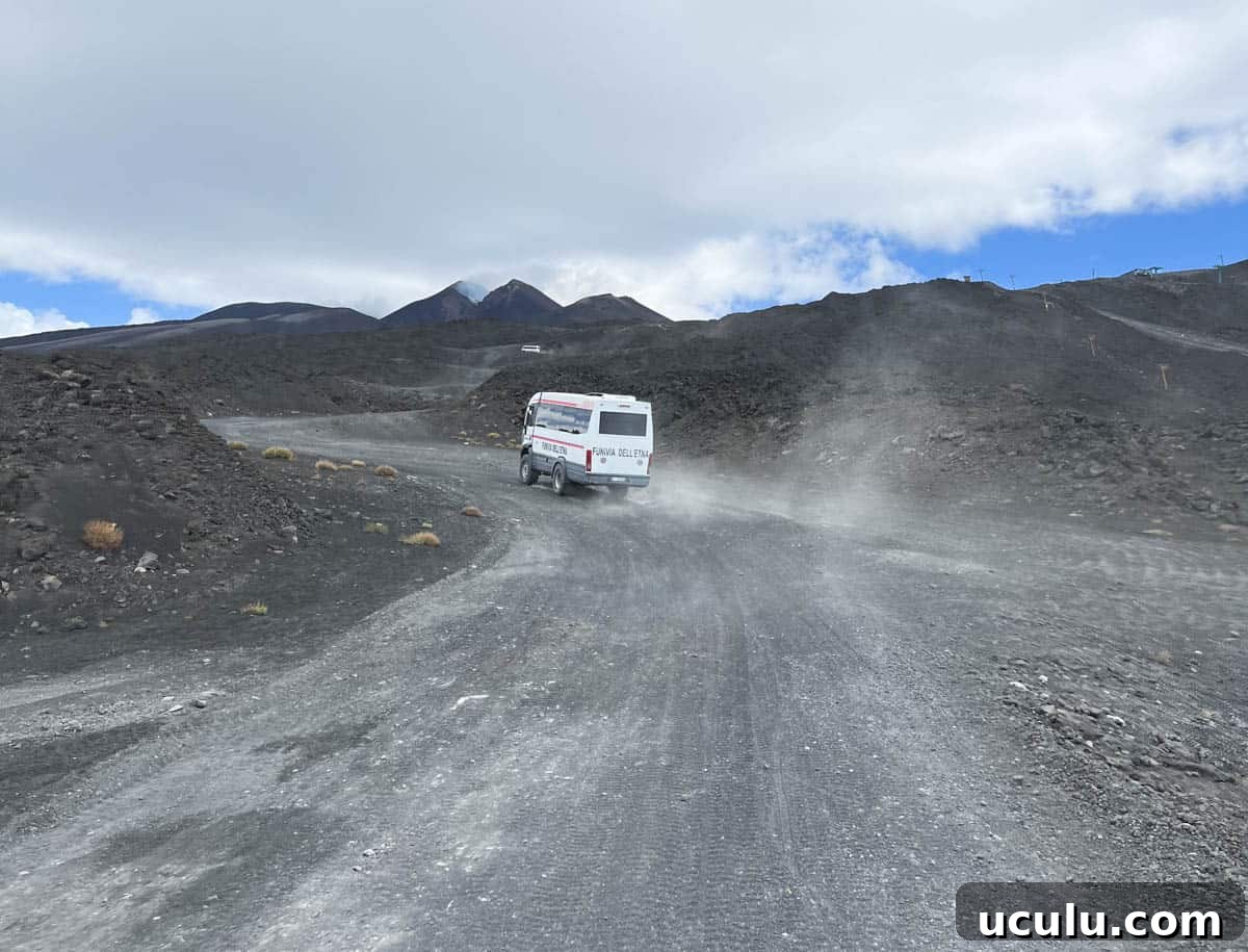 Driving to the top of Mt. Etna on a tour bus